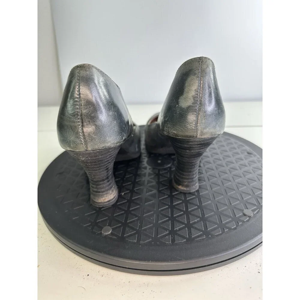 Miz Mooz Kora Gray Leather Mary Jane Heels Chunky Heel Sz 36/6 Twee Lagenlook